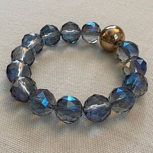 Faceted Blue Crystal Stretch Bracelet with Gold Accent